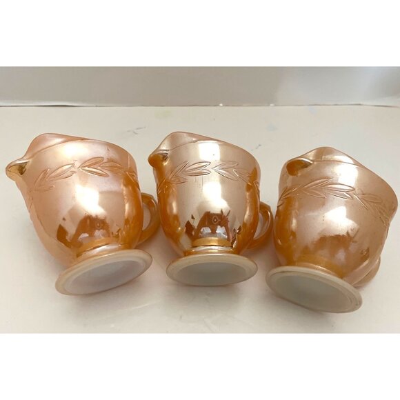 FireKing Peach Luster 3 Cream Pitchers Laurel Leaf Anchor Hocking - Picture 5 of 6